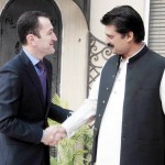 Dr Shahzad Waseem Adviser to Chairman PTI welcoming H.E Mr. Sherali Jononov, The Ambassador of the Republic of Tajikistan.